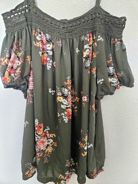 torrid Olive Green Floral Off-Shoulder Tunic